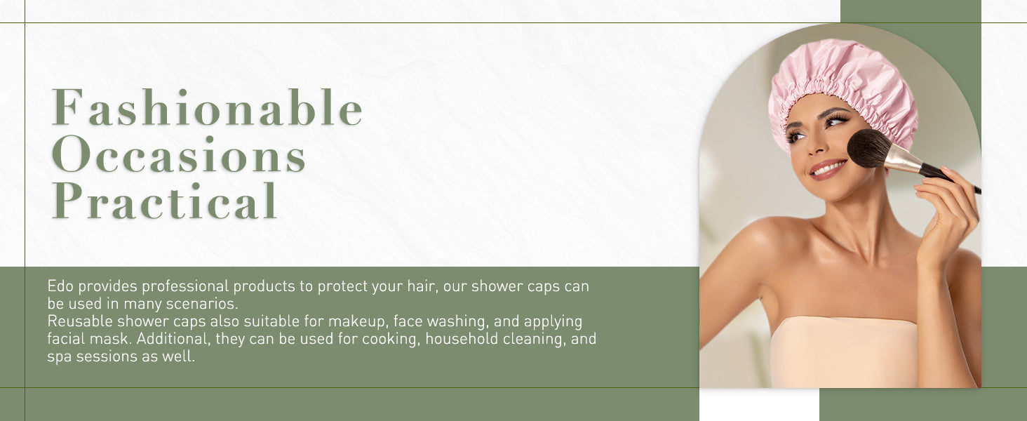 Reusable Shower Cap for Women, Large Waterproof Shower Bonnet Washable Elastic Band Bath Hair Hat for Long Hair, Braids(Green)