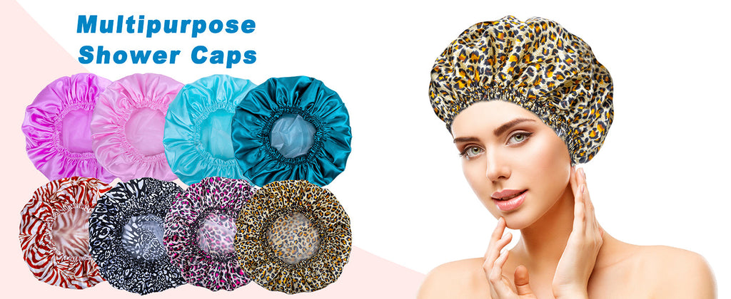 Shower Caps for Women, 4 PCS Elastic and Reusable Bath Caps, Double Waterproof Layers Shower Cap, Bathing Shower Caps, Environmental Protection Hair Bath Hat - Solid Color
