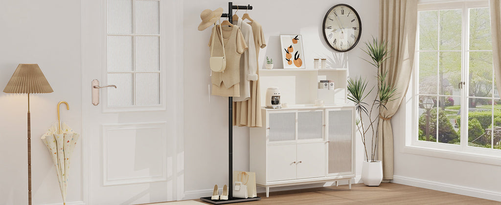 Garment Rack, Freestanding Metal Coat Racks, Z-shaped Coat Tree with Natural Rock Base, for Bedroom, Office, Hallway, Entryway, Living Room, 175cm, Black